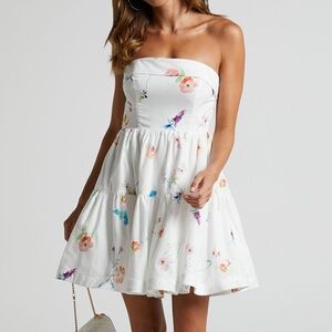Showpo Shineey Mini Dress- Floral Strapless Tiered Flower